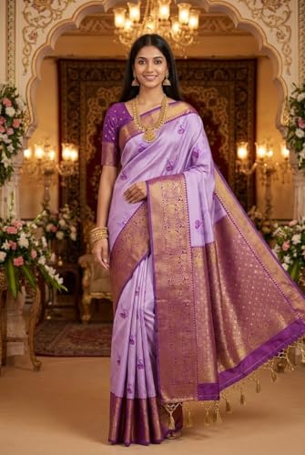 SREE KUMARAN Women's Kanchipuram Kubera Silk Pure Pattu Sarees With Blouse 1
