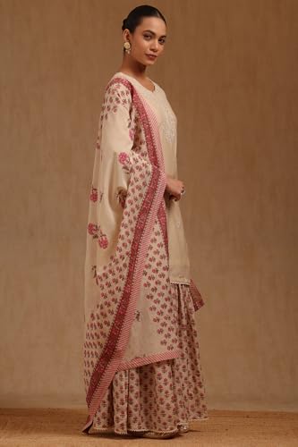 Soch Womens Beige Chanderi Embroidered Salwar Suit