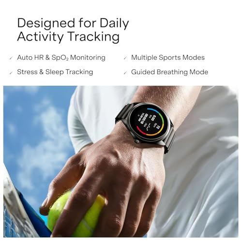 boAt Ultima Aeris 1.43" AMOLED Display, 1000 nits Brightness, Ultra Slim 8mm Metal Build, IP68, Auto HR & SpO2 Monitoring, Sleep & Stress Tracking, Stylish Smartwatch for Men & Women (Active Black)