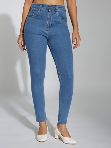 Miss Chase Women's Skinny High-Rise Cropped Denim Jeans (MCAW25DEN62-51-WXE-36, Huckleberry Blue, 36)