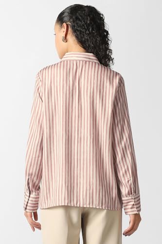 Women Pink Stripe Long Sleeves Formal Shirt