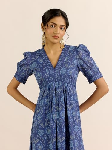 Aarke Ritu Kumar Denim Blue Fiona Fit & Flare Sleeveless Long Dress