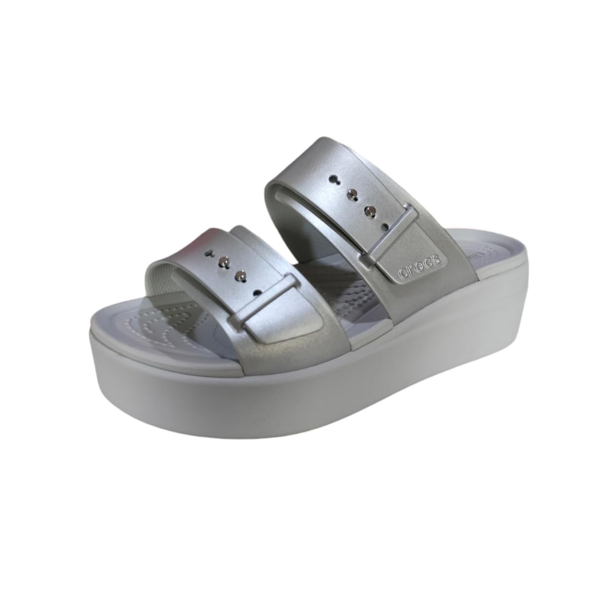 Crocs Women Brooklyn Buckle Metallic Silver Argent UK 8 (W10) (209719-040)