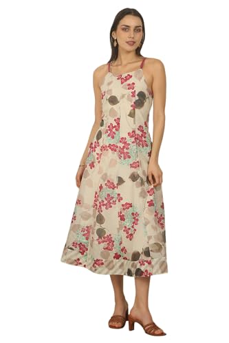 W for Woman Off-White Foral Printed Cotton Kota Flared Spaghetti Dress (Size: XS)-W12244-125266