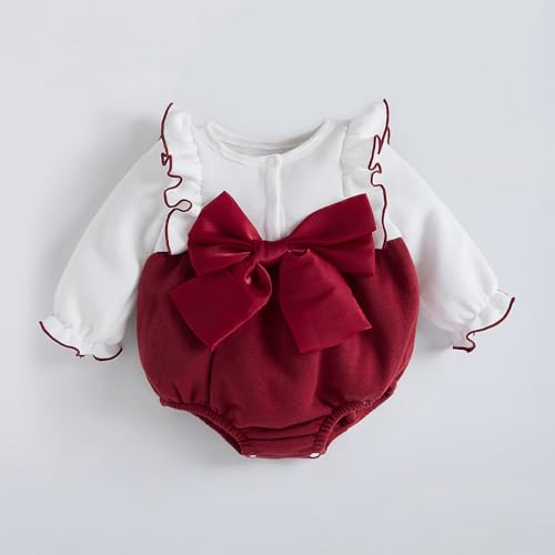 Hopscotch Girls Maroon Full Sleeves Oversized Bow Applique Onesie For Age (18-24 Months)