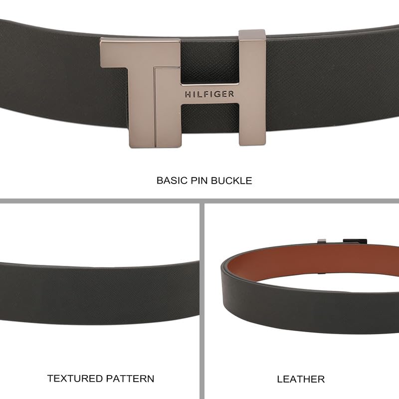 Tommy Hilfiger Men's Belfield Reversible Leather Belt - Th Side Monogram - Dual Black & Tan For Casual Fashion & Gifting | Size M - 90 CM