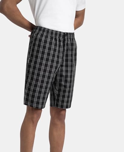 Jockey 9005 Men's Super Combed Mercerized Cotton Woven Fabric Regular Fit Checkered Bermuda with Side Pockets_Black_XL
