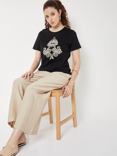 Max Women Embroidered T-Shirt (Black_S)