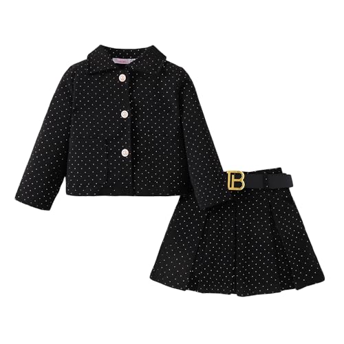 Hopscotch Girls Full Sleeves Black 2-Pc Textured Fabric Jacket & Skirt For Ages (3-4 Years)