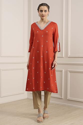 Biba Women Orange Viscose Rayon Straight Solid Kurta_40