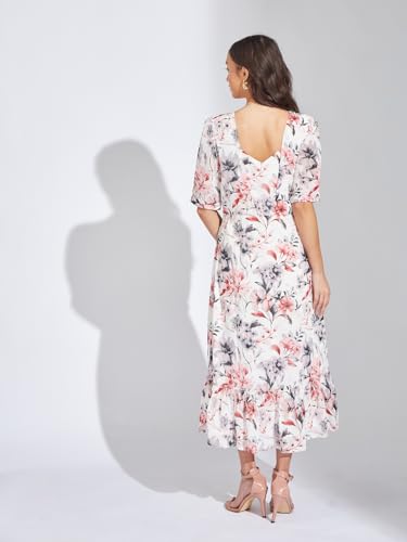 Latin Quarters Women Maroon V-Neck Half Sleeve Printed Midi A-Line Dress Casual for Wear_L