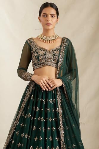 SATVASHIV Women's Chinon Embroidered Semi-Stitched Lehenga Choli Green Vally LH
