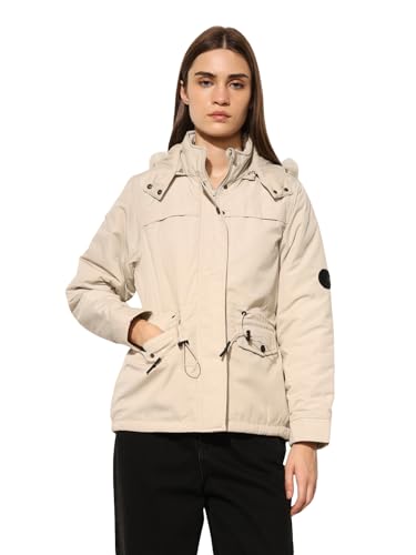 ONLY Women's Solid Regular Fit Cream Jacket