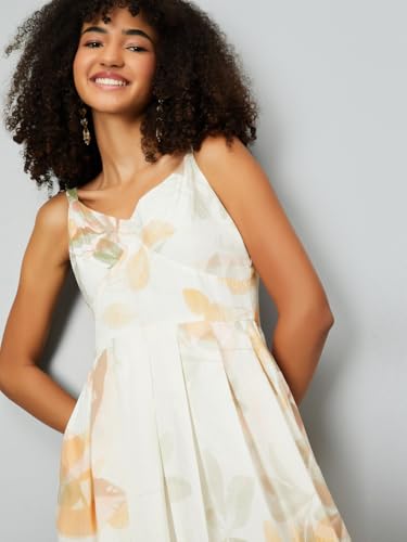 Max Women's Cotton A-Line Midi Casual Dress (AG54008A_Multi Multicolour