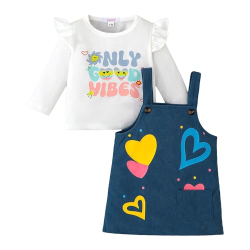 Hopscotch Girls Full Sleeves White 2-Pc Ruffle Embellished Blouse & Dungaree For Ages (6-9 Months)