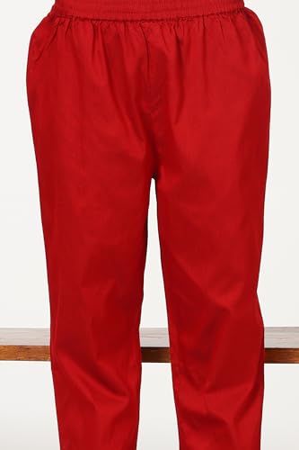 W for Woman Red Bandhej Dot Printed Flared Kurta with Embroidery, Straight Pants and Dupatta Set (Size: XL)-24AUWS11729-124798