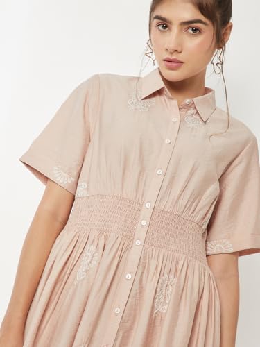 Max Women Embroidered Shirt Dress(Pink_L)