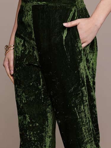 Aarke Ritu Kumar Bottle Green Nazara Festive Round Neck Kurta With Pant And Dupatta