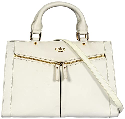 eske Christra - Genuine Leather Handbag - Spacious Compartments - Work and Travel Bag - Durable - Water Resistant - Adjustable Strap - Detachable Adjustable shoulder strap - For Women (Vanilla Cosmos)