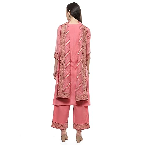 Biba WOMEN YARNDYED STRAIGHT SALWAR KURTA DUPATTA(SKDBANARASI8851_BLUSH PINK_34)