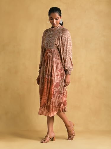 Ritu Kumar Rust Micro Print Embroidered Dress