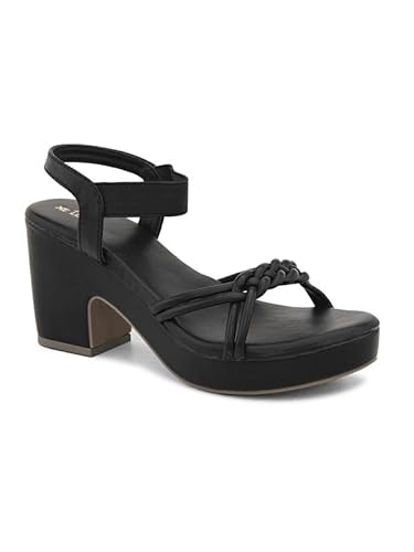XE Looks Women's Black Wedge Sandals | Elegant Braided Strap Design with Cushioned Footbed | Lightweight Heels for Comfort & Style Sandals For Girls & Women