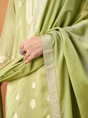 Hritika Green Pure Silk Woven Kurta with Pants and Dupatta Set | Ethnic Set | Suit Set | Kurta Set | Wedding Suit Set for Women
