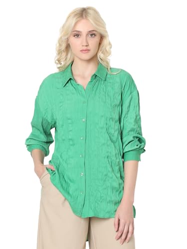 VERO MODA Women Solid Green Polyester Relaxed Fit Shirt