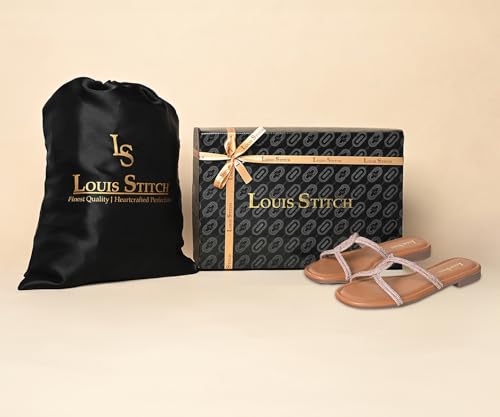 LOUIS STITCH Women's Fashion Flat Peach Pink Slip-On Sandals | Open Toe Cross Strap Flat Slipper for Ladies | LSOF-LDSL-CRCSSUL| (UK-7)