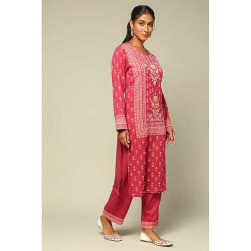 Rangriti Women's Acrylic Kurta Set (WNTRWR20200AW24PNK_Pink