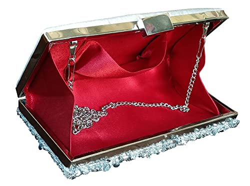 DUCHESS Women's Hand Embroidered Silver Clutch Bags for Party and Formal Events