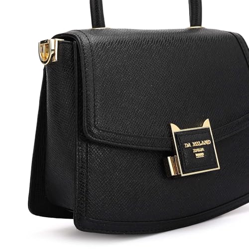 Da Milano Leather Black Satchel Bag for Women (01019SOL)