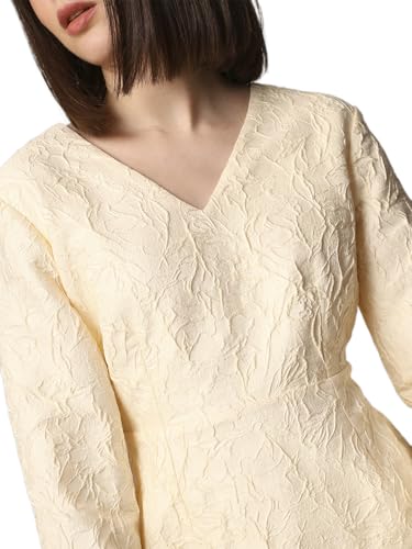 ONLY Women Self Design Party Beige A-line Dress