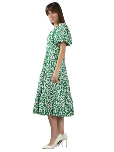 VERO MODA Women's Cotton Green Fit and Flare Dress