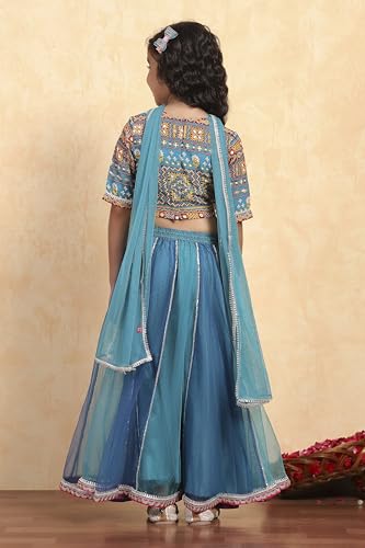 Biba Girls Blue Cotton Printed Kalidar Lehenga Set_6-7Y