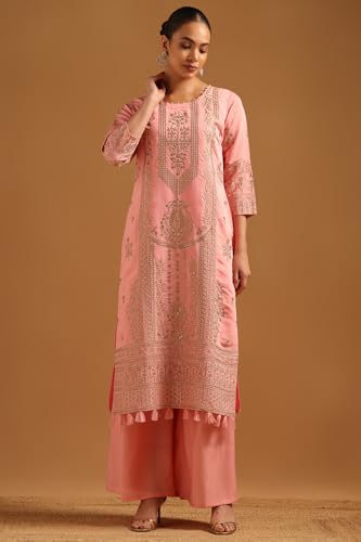 Soch Womens Blush Pink Roman Silk Botanical Salwar Suit With Sequins