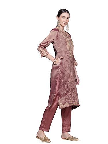 Aarke Ritu Kumar Purple Swarman Festive Round Neck Kurta With Pant And Dupatta