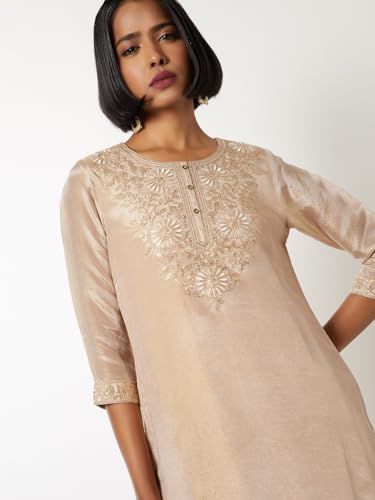 Max Women Floral Embroidered Straight Kurta Set (Beige_XXL)
