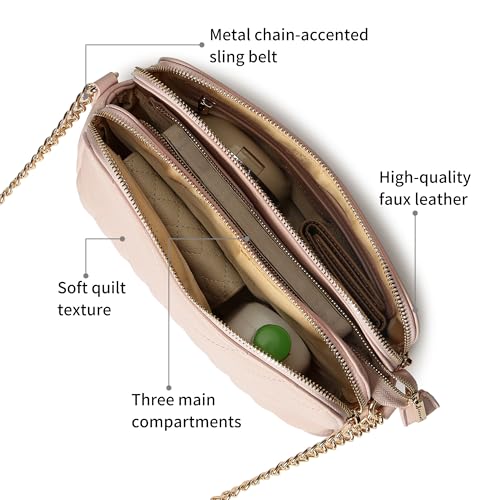 Fastrack Pastel Quilt Sling Bag for Women | Lightweight Quilted Crossbody with 3 Zippered Compartments, Detachable Strap and Soft-Tone Hardware | Stylish Everyday Sling for Casual Outings and College