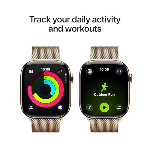 Apple Watch Series 11 GPS + Cellular 46mm Gold Titanium Case with Gold Milanese Loop - S/M