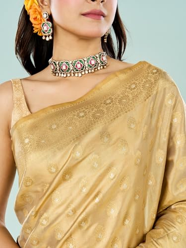 MOHEY Women's Art Silk Zari Woven, Floral Buta Moftis Saree with Blouse Piece(Beige)