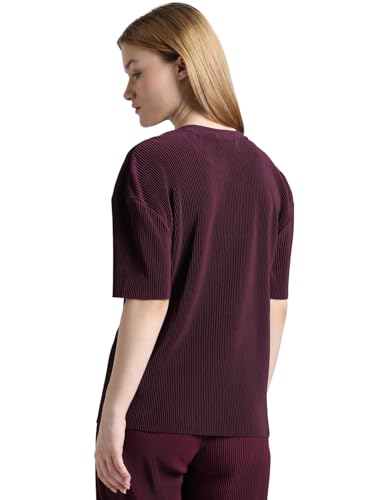 ONLY Women Solid Regular Fit Cotton Purple T-Shirt
