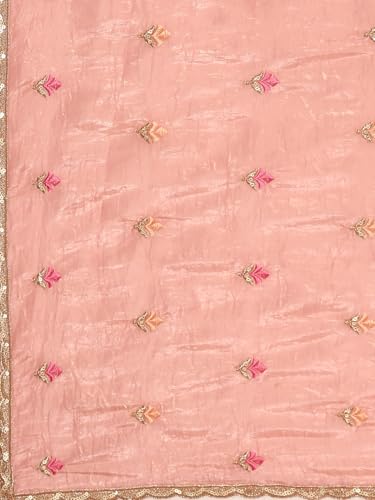 Panzora Women's Pink Tissue Gold Crush Embroiderd Saree With Unstitched Blouse Piece
