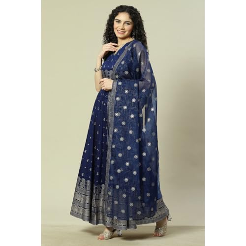 Rangriti Women Indigo Cotton Blend Woven Straight Lehenga Choli Set_42