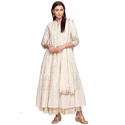 BIBA WOMEN EMBROIDERY FLARED SALWAR KURTA DUPATTA(SKD5876_OFF WHITE_36)