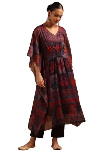 Soch Womens Purple Chiffon Ethnic Motifs Kaftan Suit