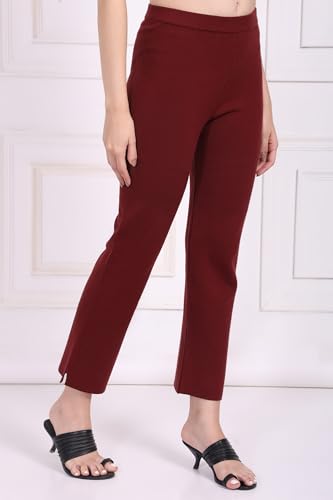 W for Woman Maroon Solid Straight Pant - (W62077-224548-XL)