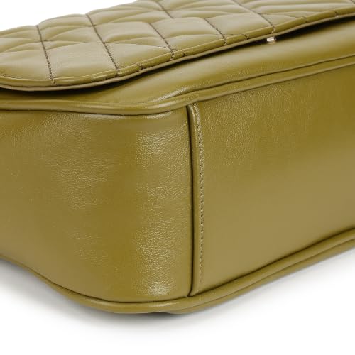 Fastrack Metro Quilt Sling Bag for Women|Olive Faux Leather Crossbody Bag| Quilted Flap Design with Zip & Magnetic Closure|Spacious Compartment with Organiser Pockets|Adjustable Strap|External Pocket