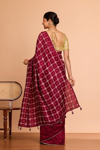 Taneira Women Dark Pink Murshidabad Pure Silk Mukaish Saree with Unstitched Blouse Piece (SAIH01AC1469-Dark Pink)