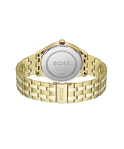 Hugo Boss Stainless Steel Elite Analog Black Dial Men Watch-1513897, Gold Band